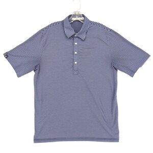 CRIQUET Men Large Short Sleeve Polo Shirt Blue Navy Stripe Pima Cotton Blend